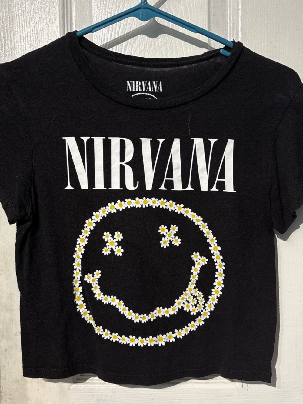 NIRVANA Black Tee with Daisy Smiley Graphic